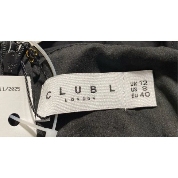 Club London Black Ruffle Detail Mini Dress Sz 8 Fit Flare Cocktail Party NWT - Picture 4 of 6